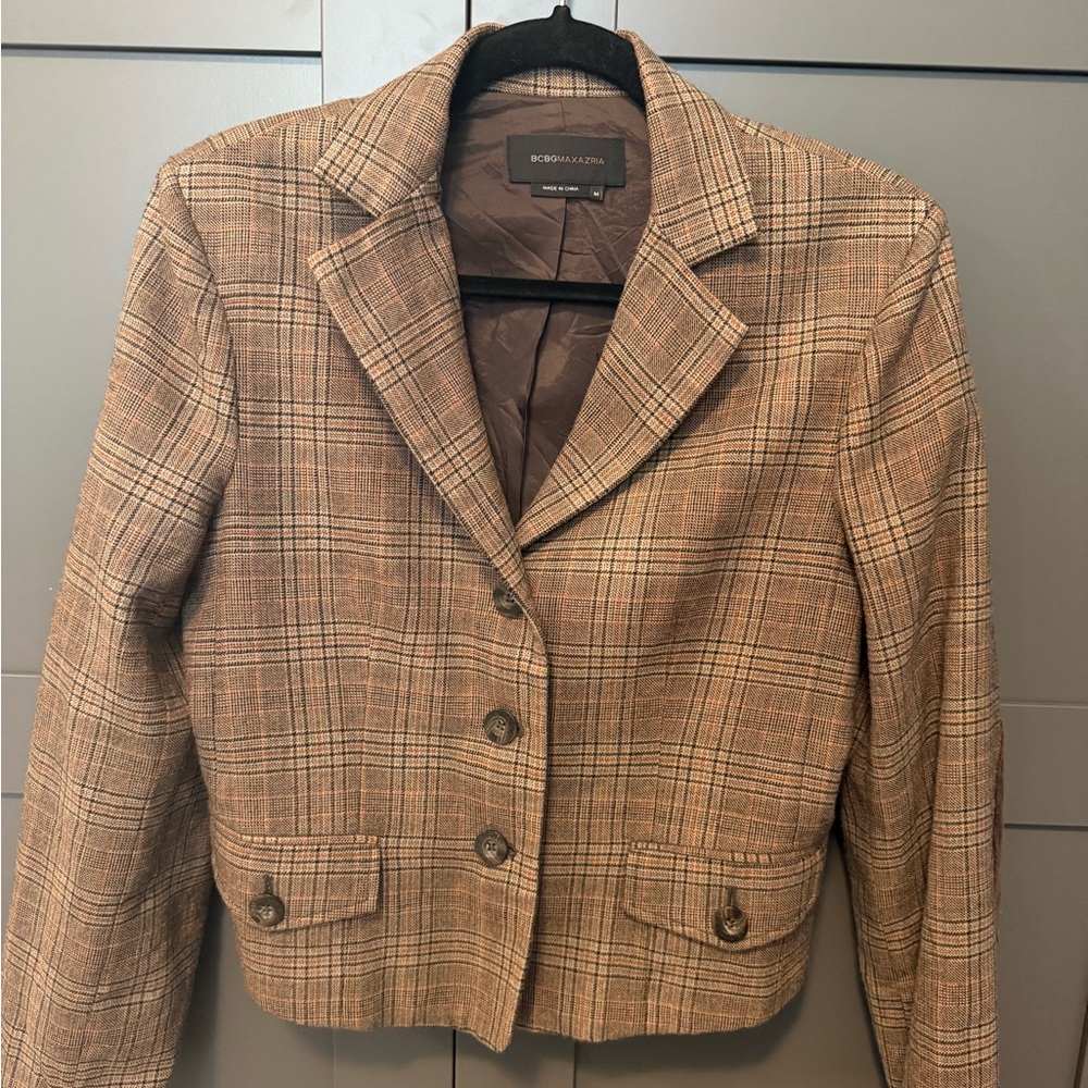 BCBGMAXAZRIA plaid cropped blazer